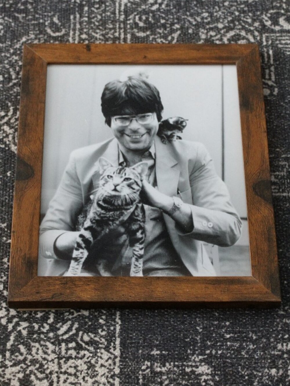 Framed Stephen King with Cats Vintage Black and White Photo Print 8x10